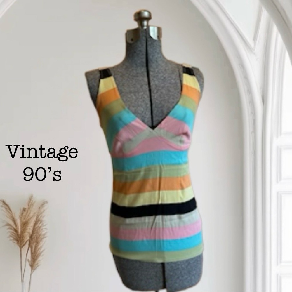 Silk multicolor striped long tank top.